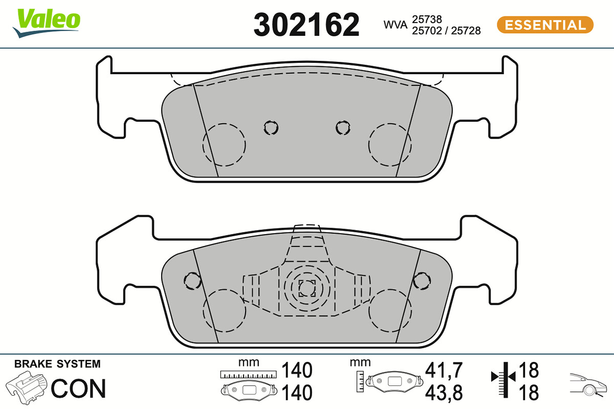 Jeu de 4 plaquettes de frein VALEO ref. 302162
